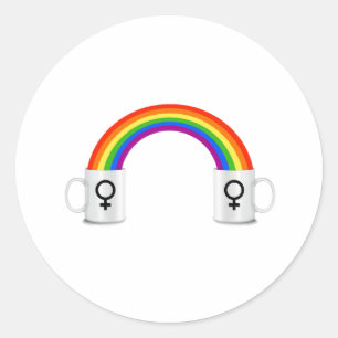 Lesbian Rainbow Coffee Date Runder Aufkleber