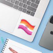 Lesbian Sunset Liebe Pride Wavy Flag Aufkleber (Laptop mit iPhone)