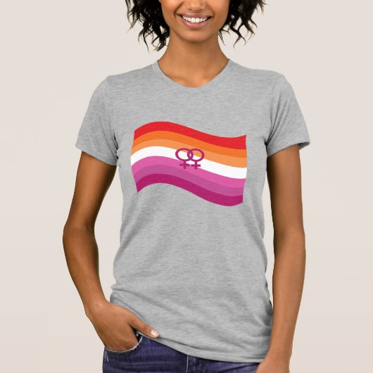 Lesbian Sunset Liebe Pride Wavy Flag T-Shirt (Vorderseite)