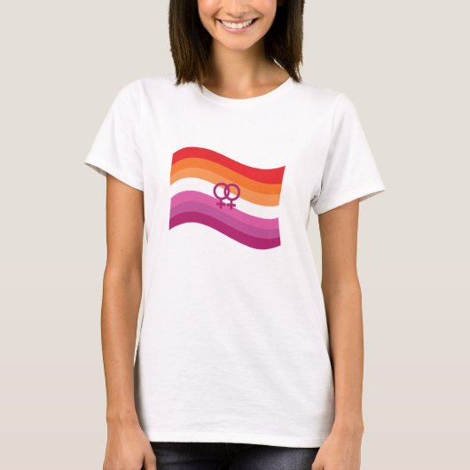 Lesbian Sunset Liebe Pride Wavy Flag T-Shirt (Vorderseite)