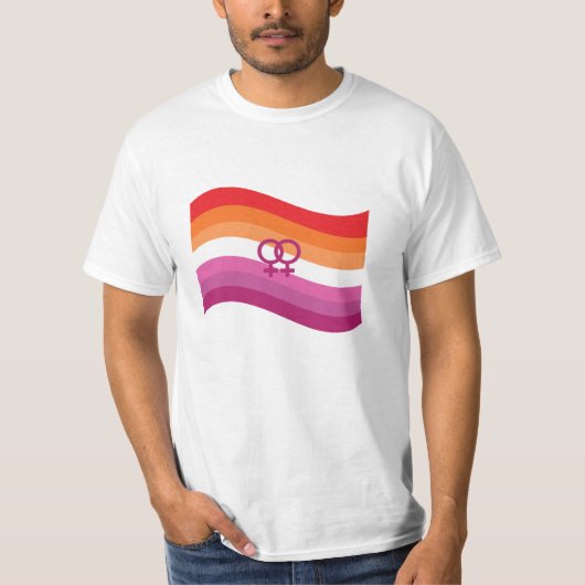 Lesbian Sunset Liebe Pride Wavy Flag T-Shirt (Vorderseite)