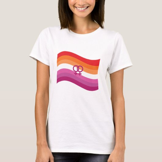 Lesbian Sunset Liebe Pride Wavy Flag T-Shirt (Vorderseite)