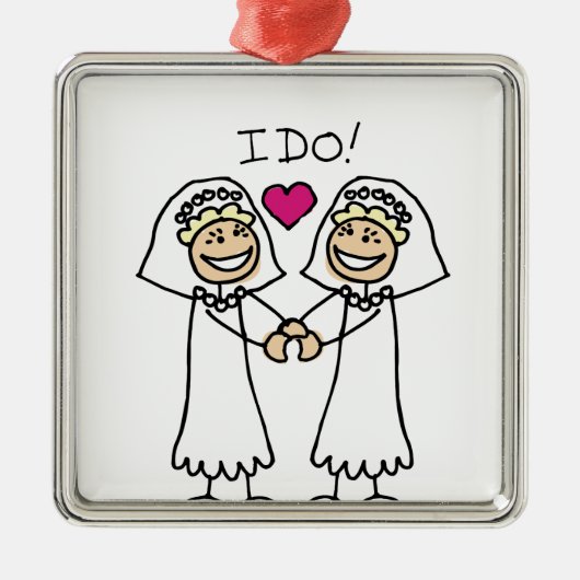 Lesbian Wedding Bridal Silbernes Ornament (Vorne)