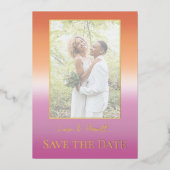 Lesbian Wedding Photo Pride Flag Gradient Gold Folieneinladung (Vorderseite)