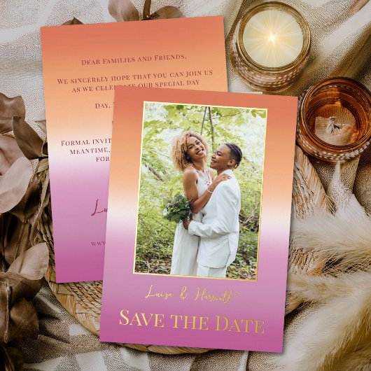 Lesbian Wedding Photo Pride Flag Gradient Gold Folieneinladung