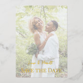 Lesbian Wedding Photo Pride Flag Gradient Gold Folieneinladung (Vorderseite)