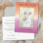 Lesbian Wedding Photo Pride Flag Save the Date Postkarte<br><div class="desc">Lesbian wedding save the date postcard for two brides featuring the lesbian pride flag gradient—soft pink blending to warm orange—with photo and framed design. The front showcases your favorite engagement or pre-wedding photo framed by an elegant gradient border, with your names and "Save the Date" in script at the bottom....</div>