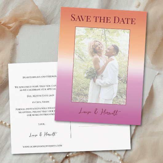 Lesbian Wedding Photo Pride Flag Save the Date Postkarte