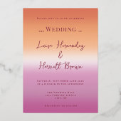 Lesbian Wedding Photo Pride Gradient Gold Foil Folieneinladung (Rückseite)