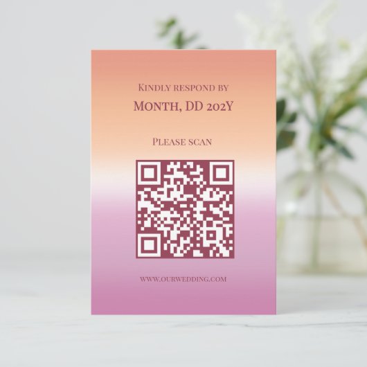 Lesbian Wedding Pride Flag Gradient QR Code RSVP Karte (Stehend Vorderseite)
