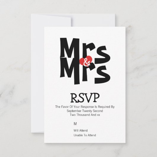 Lesbian Wedding RSVP Bold Mrs. Personalisiert Karte (Vorderseite)