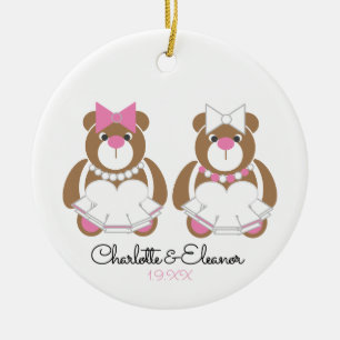 Lesbian Wedding Teddy Bar Brides Keramik Ornament