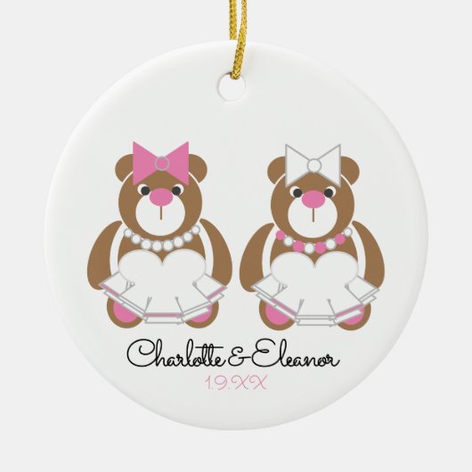 Lesbian Wedding Teddy Bar Brides Keramik Ornament (Vorne)