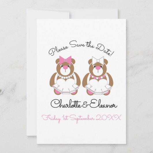 Lesbian Wedding Teddy Bar Brides Save The Date (Vorderseite)