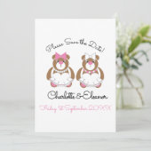 Lesbian Wedding Teddy Bar Brides Save The Date (Stehend Vorderseite)