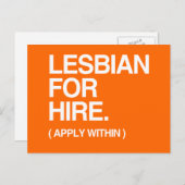 LESBIAN ZUR VERMIETUNG POSTKARTE (Vorne/Hinten)