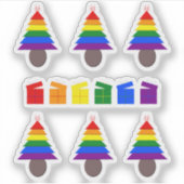 Lesbians Rainbow Weihnachtsbaum und Geschenke Aufkleber (Vorderseite)