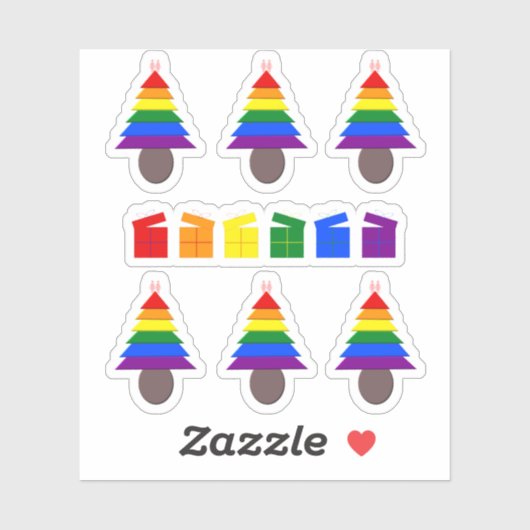 Lesbians Rainbow Weihnachtsbaum und Geschenke Aufkleber (Blatt)