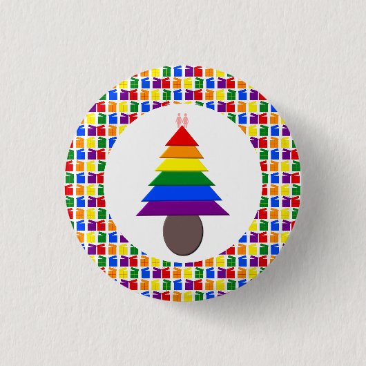 Lesbians Rainbow Weihnachtsbaum und Geschenke Button (Vorderseite)