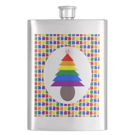 Lesbians Rainbow Weihnachtsbaum und Geschenke Flachmann (Vorderseite)