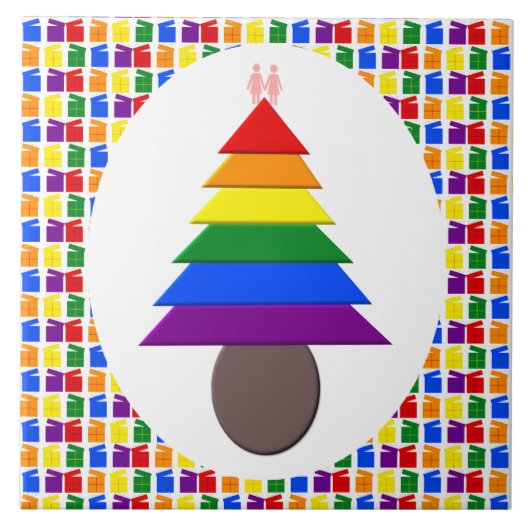 Lesbians Rainbow Weihnachtsbaum und Geschenke Fliese (Vorderseite)