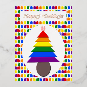 Lesbians Rainbow Weihnachtsbaum und Geschenke Folien Feiertagspostkarte