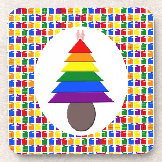 Lesbians Rainbow Weihnachtsbaum und Geschenke Getränkeuntersetzer (Vorderseite)