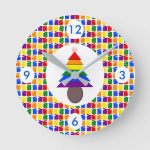 Lesbians Rainbow Weihnachtsbaum und Geschenke Runde Wanduhr