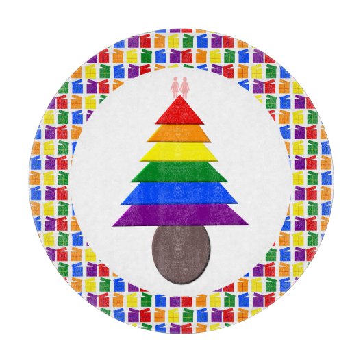 Lesbians Rainbow Weihnachtsbaum und Geschenke Schneidebrett (Vorderseite)
