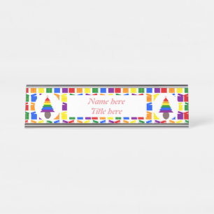 Lesbians Rainbow Weihnachtsbaum und Geschenke Schreibtischnamensplakette