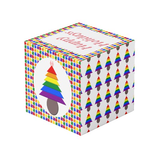 Lesbians Rainbow Weihnachtsbaum und Geschenke Würfel (Rückseite Schrägansicht)