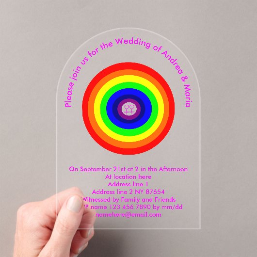 Lesbians Round Rainbow Custom Wedding Acryleinladungen (Insitu (Handheld))