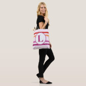 Lesbisch (5-Streifen) Streifen Monogramm Name Pink Tasche (Am Model)