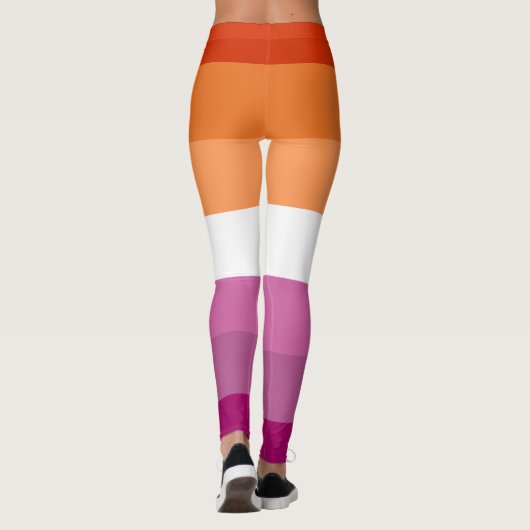 Lesbisch Orange Pink Fuchsia Weiß gestreifte LGBT Leggings (Rückseite)