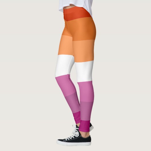 Lesbisch Orange Pink Fuchsia Weiß gestreifte LGBT Leggings (Links)