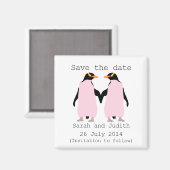 Lesbisch, Pinguine, die Save the Date Hände halten Magnet (Vorderseite/Rückseite)