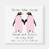 Lesbisch, Pinguine, die Save the Date Hände halten Magnet (Vorne)