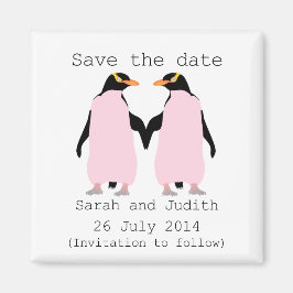 Lesbisch, Pinguine, die Save the Date Hände halten Magnet