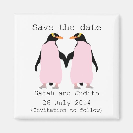Lesbisch, Pinguine, die Save the Date Hände halten Magnet (Vorne)