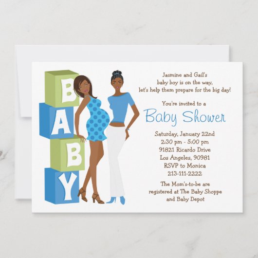 Lesbische Babydusche Einladung für Junge (Vorderseite)