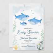 Lesbische Babydusche mit niedlichen Haie Einladung (Vorderseite)