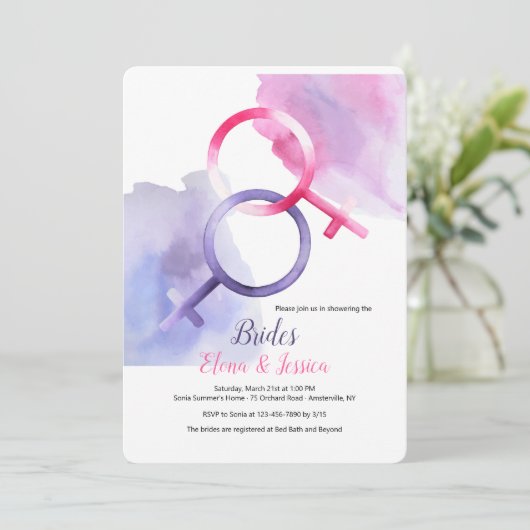 Lesbische Brautparty-Einladung Einladung (Stehend Vorderseite)