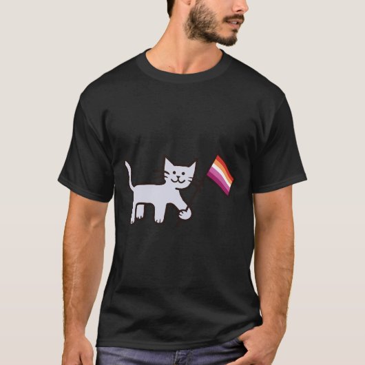 Lesbische Flagge Katze T-Shirt (Vorderseite)