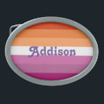 Lesbische Flagge mit personalisiertem Namensgesche Ovale Gürtelschnalle<br><div class="desc">Lesbische Fahne mit personalisiertem Namensgeschenk, Gürtelflagge, Stolzparade, Langdon-Stolz, Pansexual Fahne, nicht binär, Pansexualität, Modegürtel, Vintage Kleidung, Pansexualgürtel, Herzensymbol, Stolz, Gay Pride, Schwulenrechte, Lesbian, Glitzer, Flagge, Gay Pride, Leng, Lesben, Schwule Accessoire, Accessoires, Geschenk, Glitzern, Einhorn, funkelnd, mädchenhaft, kawaii, niedlich, Stolz, Stolz, Stolz, Litschenstolz, lgbtq Stolz, aromatische Flagge, aromatische Gürtel, aromatischer Stolz,...</div>
