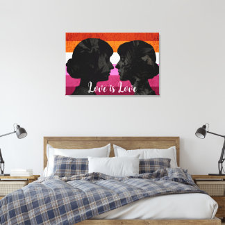 Lesbische Flagge mit zwei weiblichen Silhouetten Leinwanddruck
