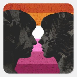 Lesbische Flagge mit zwei weiblichen Silhouetten Quadratischer Aufkleber