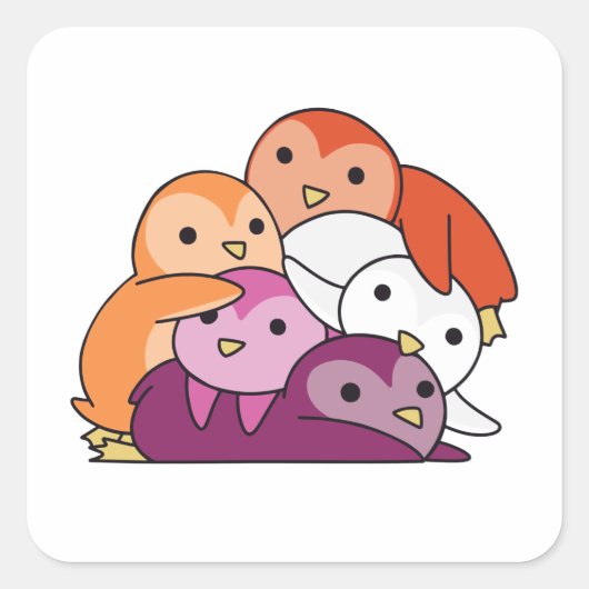 Lesbische Flagge Pride Lgbtq Niedlich Pinguin Quadratischer Aufkleber (Vorderseite)