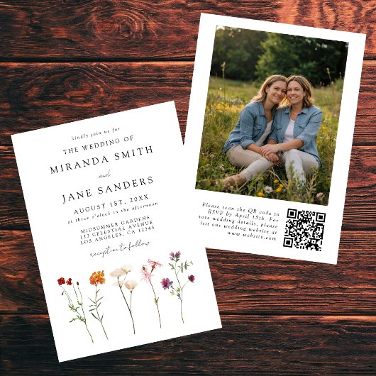 Lesbische Floral QR Code Foto Wedding Einladung