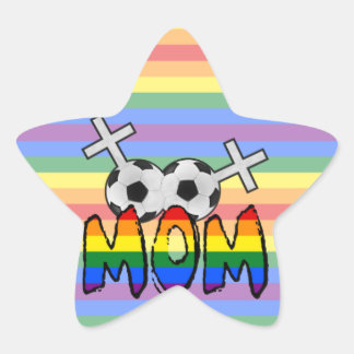 Lesbische Fußball-Mama (mit Regenbogen) Stern-Aufkleber