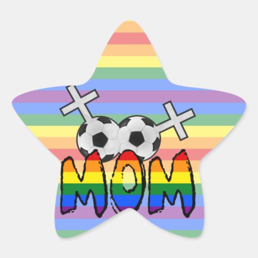 Lesbische Fußball-Mama (mit Regenbogen) Stern-Aufkleber (Vorderseite)